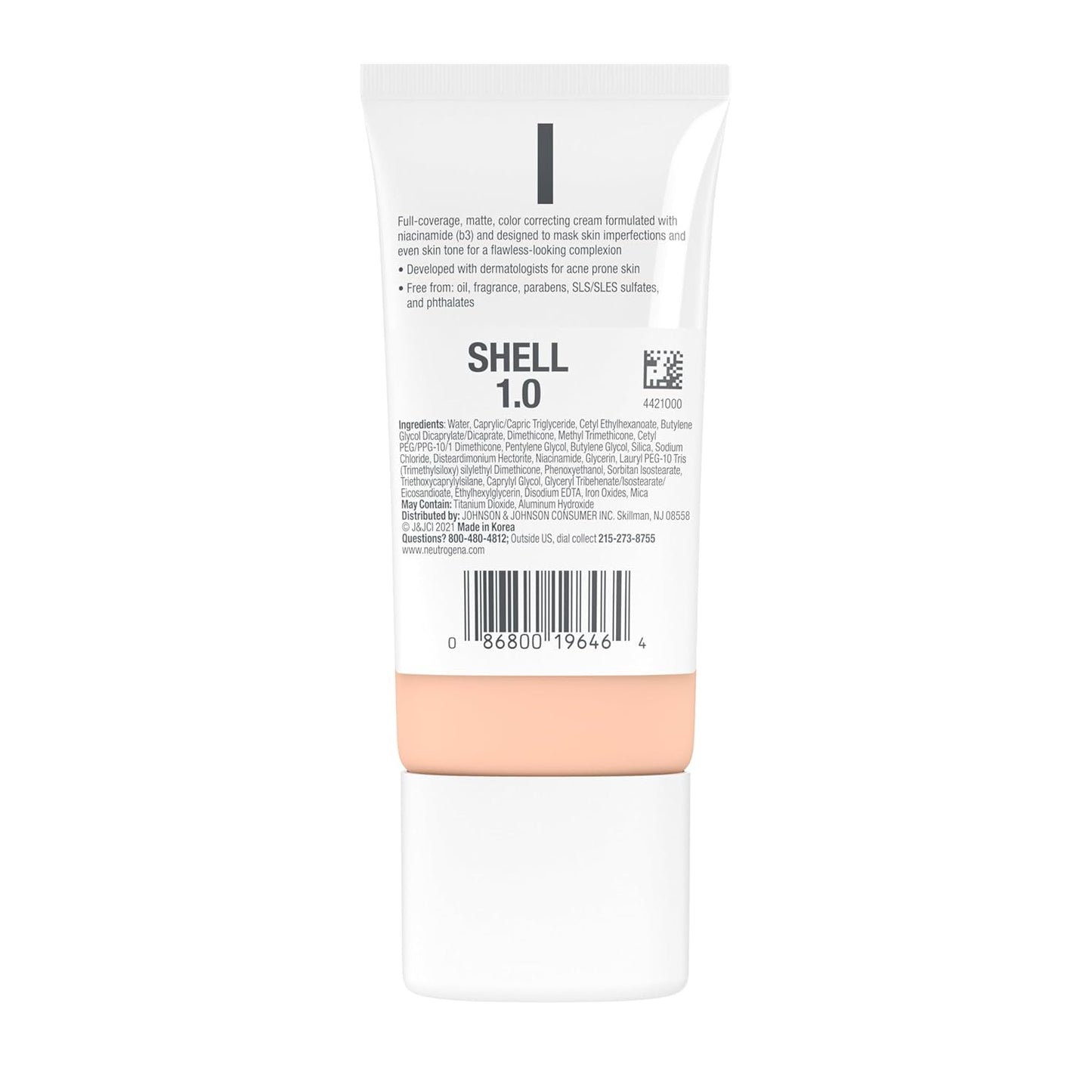 Clear Coverage Flawless Matte CC Cream, Full-Coverage Color Correcting Cream Face Makeup with Niacinamide (B3), Hypoallergenic, Oil Free & Fragrance Free, Shell, 1 Oz