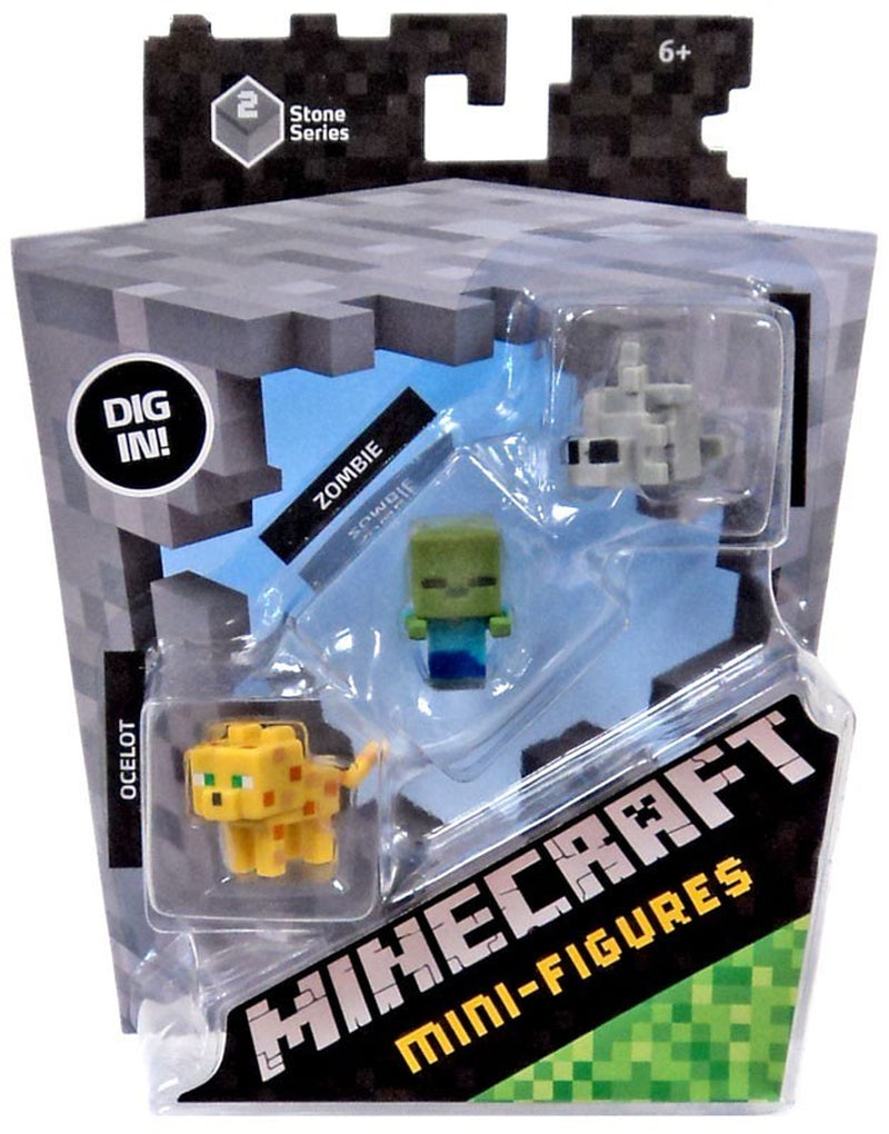 Minecraft Stone Series 2 Ocelot, Zombie & Silverfish Mini Figure 3-Pack