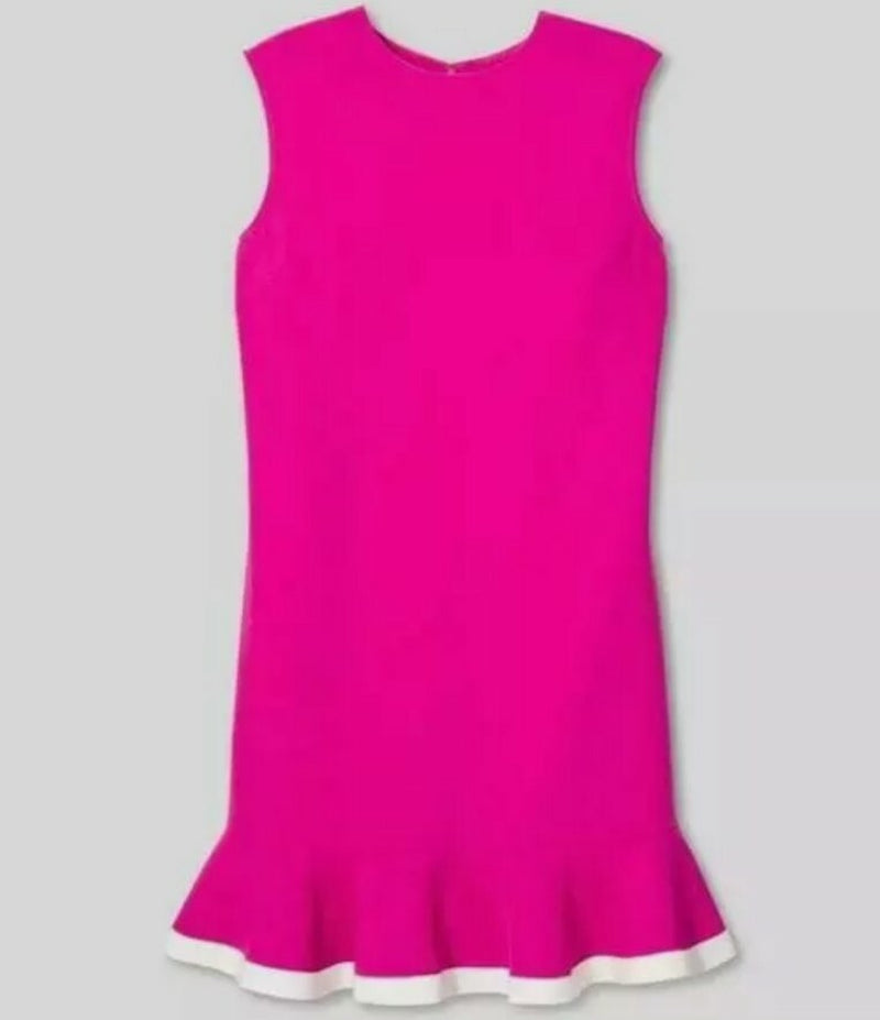 NWT Victoria Beckham X Target Dress Ruffle Hem Shift Dress Pink/White Sz XS