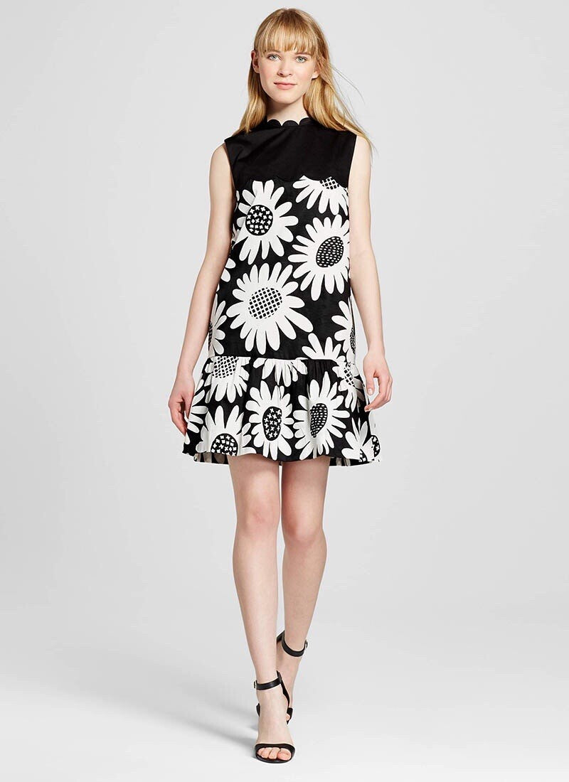 NWT - Victoria Beckham for Target Black Daisy Scallop Trim Dress - Size XS