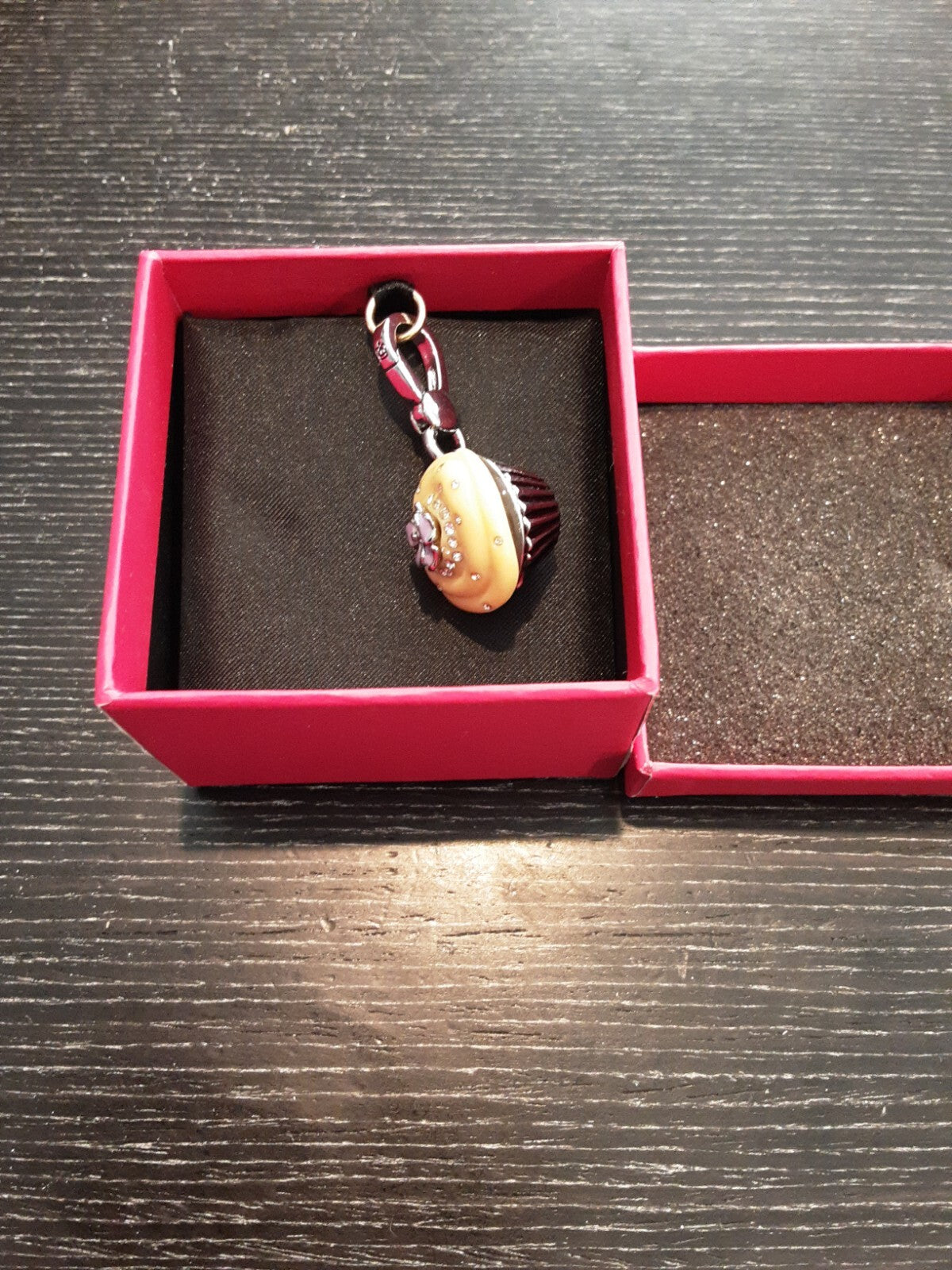 Juicy Couture Yellow Cupcake Charm With Box - Sparkly Lavender Flower - OPENS!