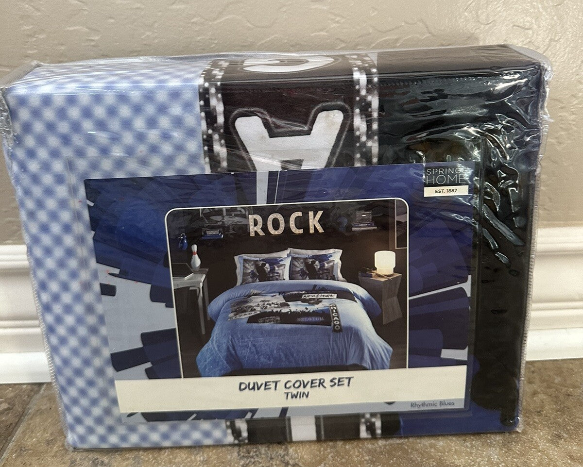 Springs Home Rhythmic Blues Twin Duvet Cover Set Rock & Roll Retail $70