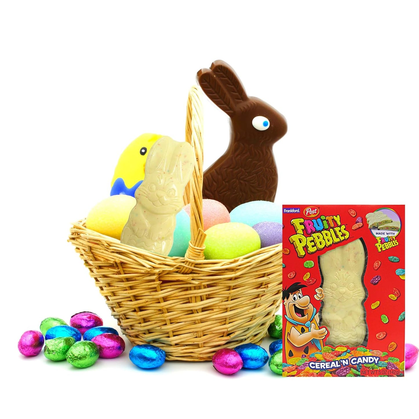 Fruity Pebbles Cereal N Candy Bunny Shaped Easter Bar, King Size White Chocolate Rabbit Candies for Kids Basket Stuffer 5 Ounce