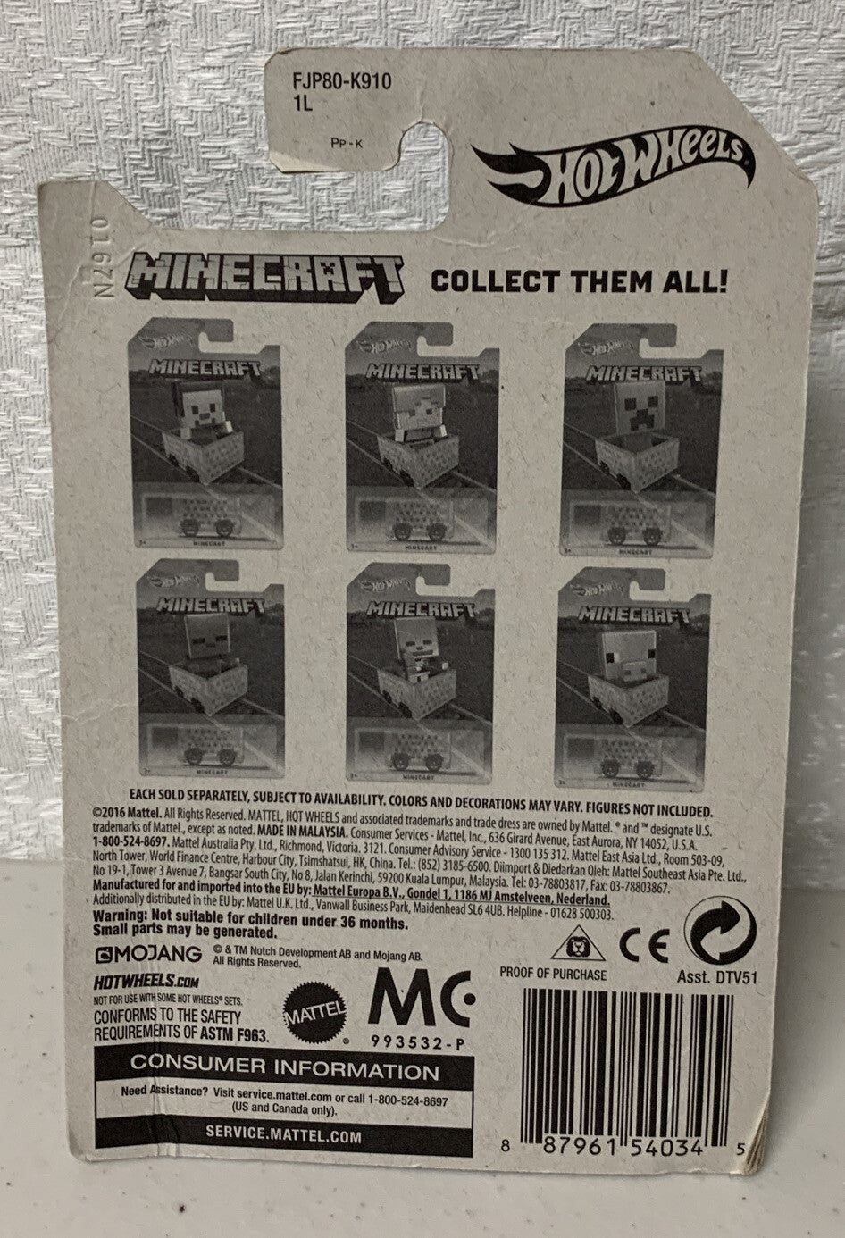 Hot Wheels Minecraft Minecart Skeleton 2016 BN6