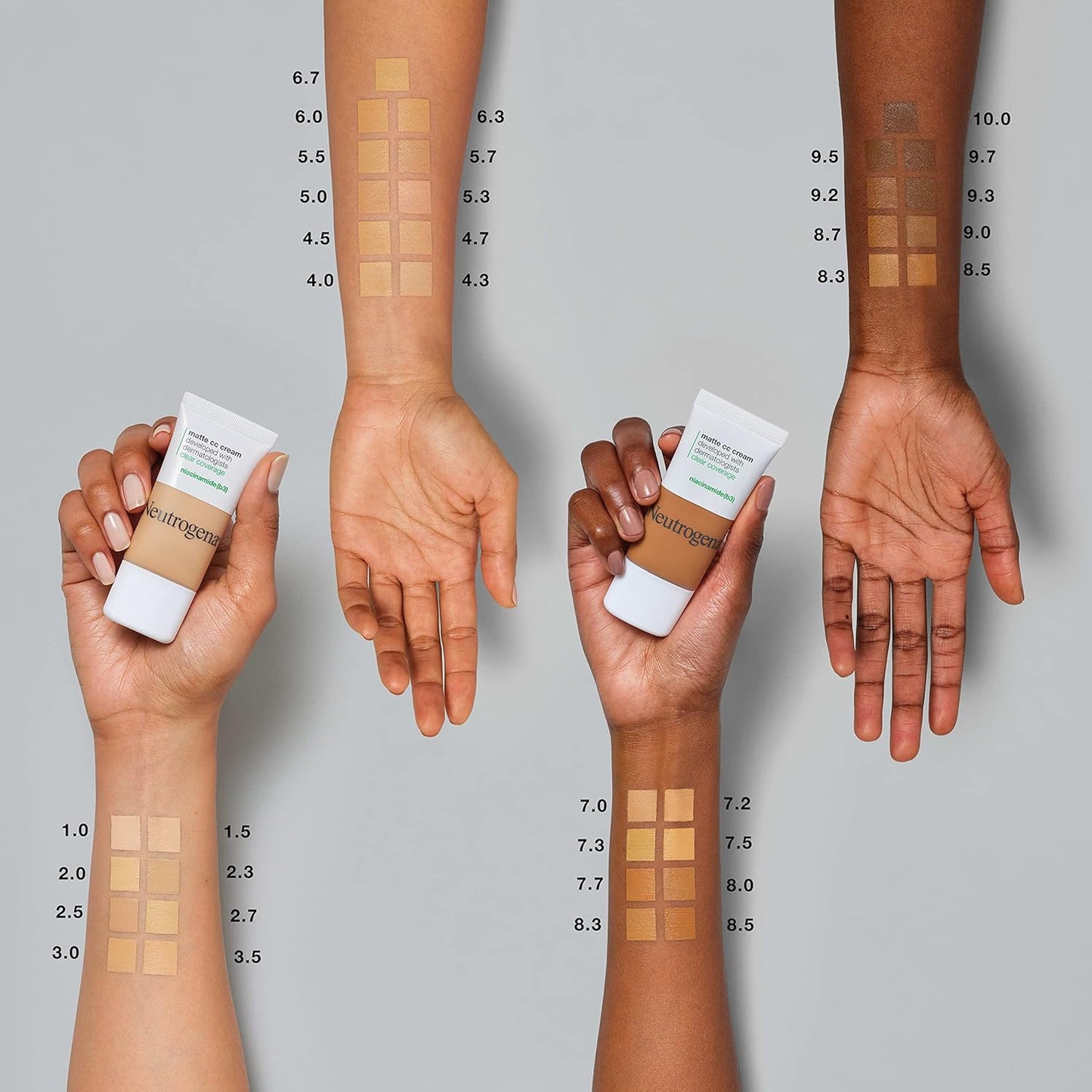 Clear Coverage Flawless Matte CC Cream, Full-Coverage Color Correcting Cream Face Makeup with Niacinamide (B3), Hypoallergenic, Oil Free & Fragrance Free, Shell, 1 Oz