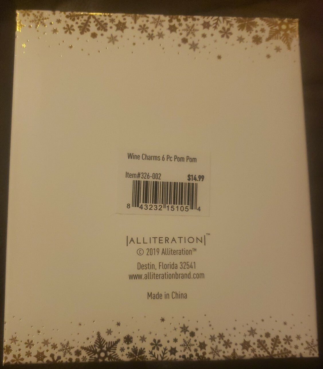 Alliteration Tis the Season to Sparkle Set of 6 Pom Pom Wine Charms