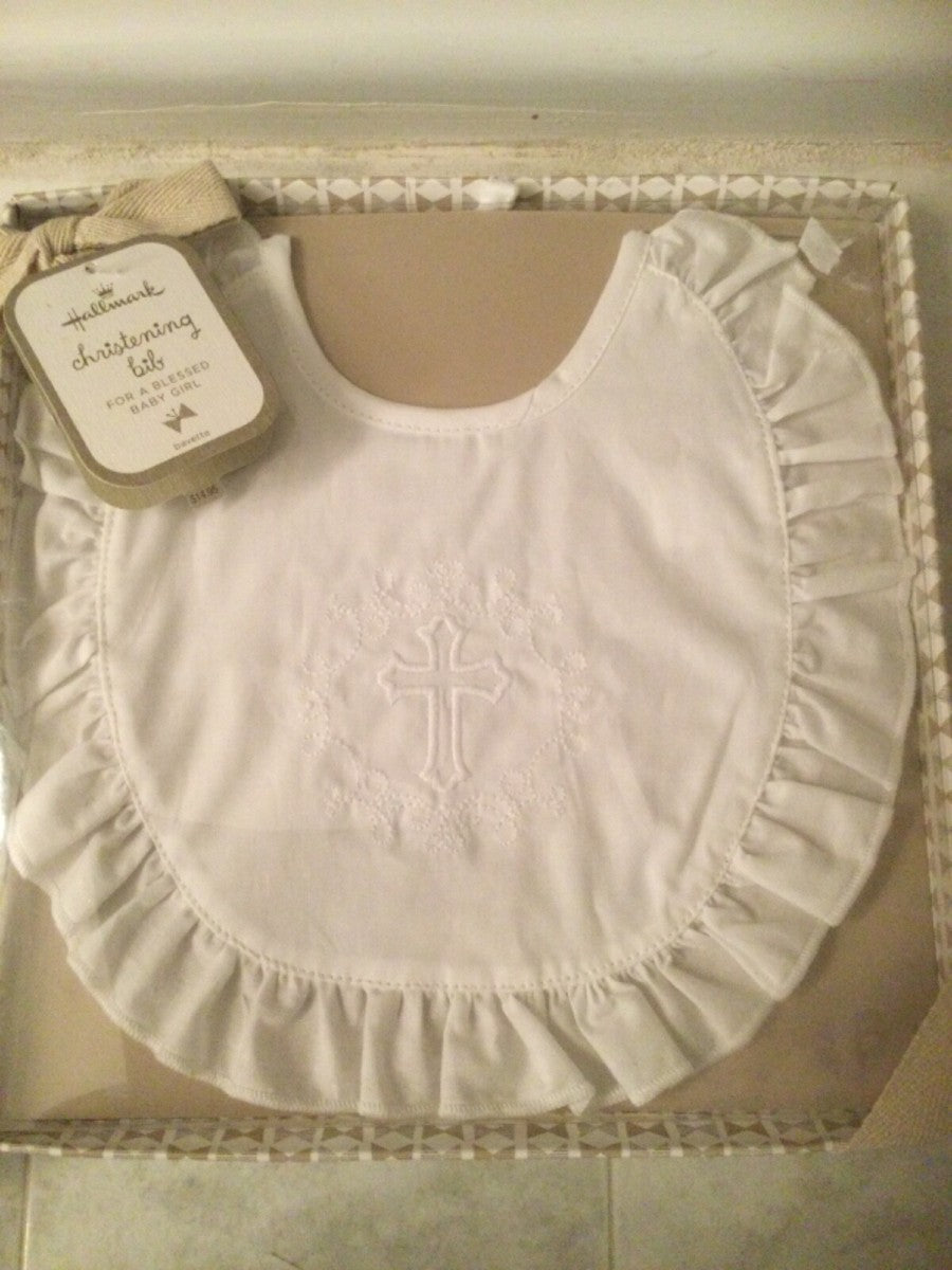 New Hallmark White Christening Baptism a Baby so Blessed White Bib