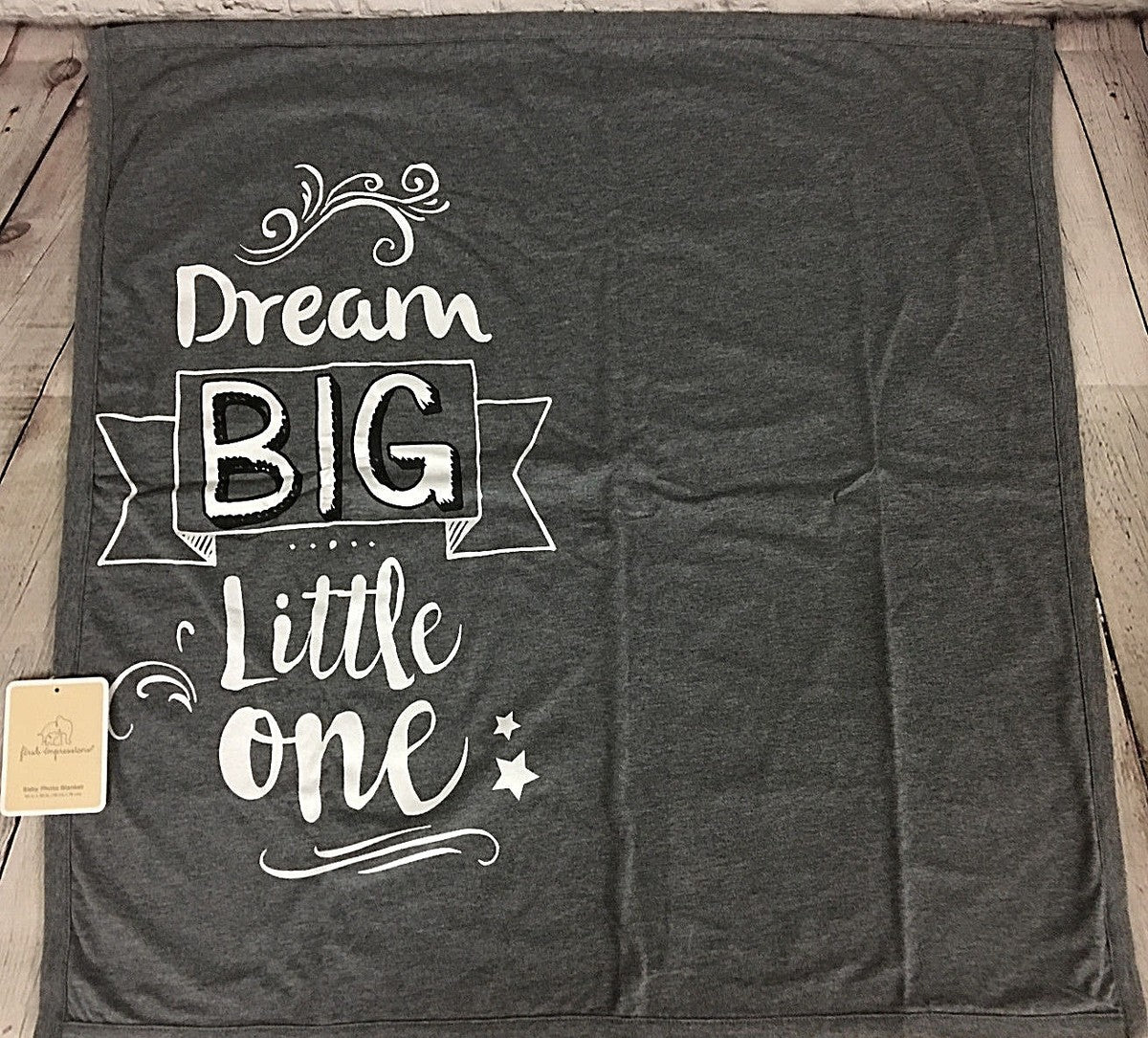 UNISEX DREAM BIG LITTLE ONE FIRST IMPRESSIONS COTTON BABY PICTURE BLANKET, GRAY
