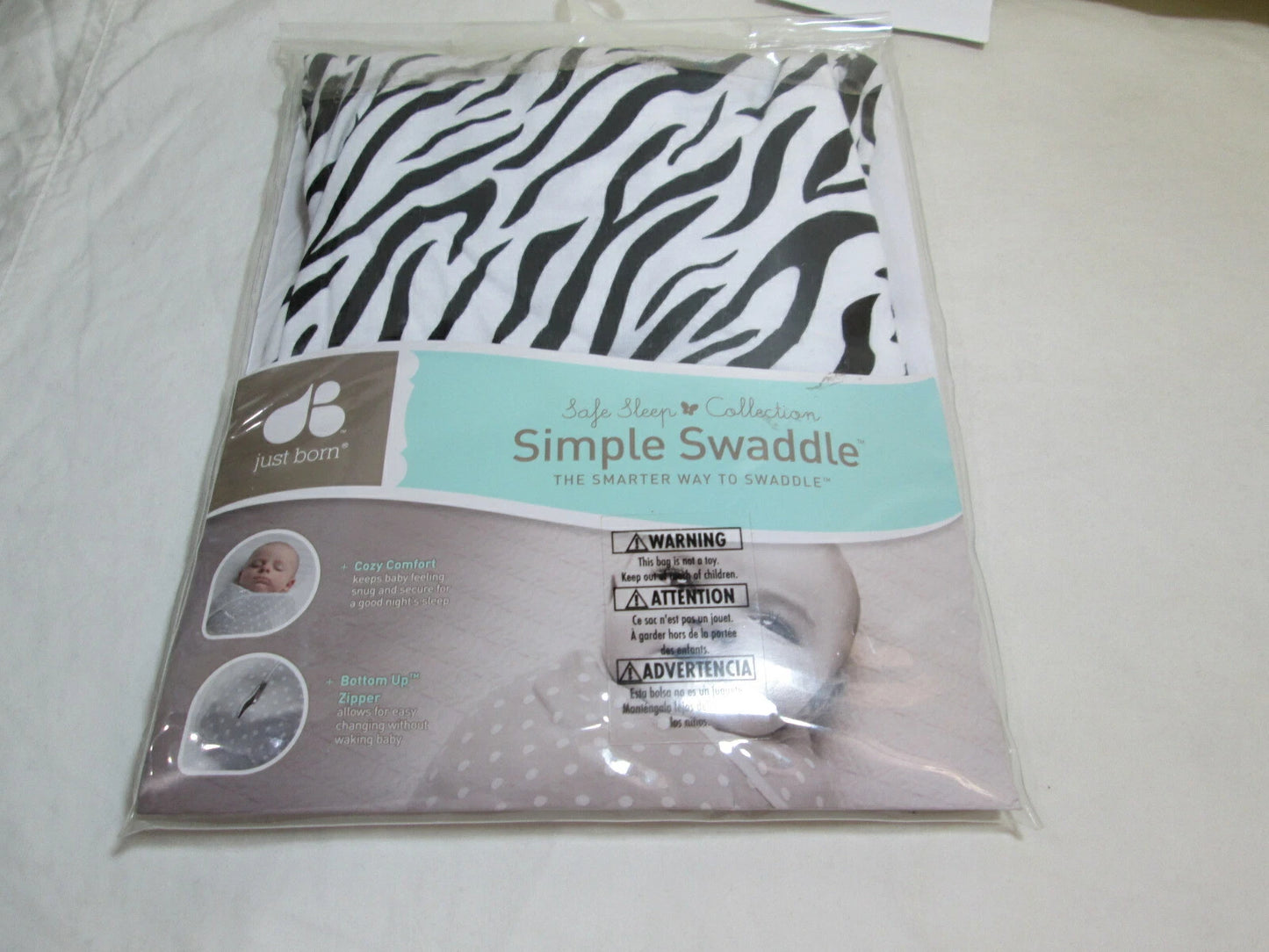 Just Born Cotton Simple Swaddle ~ Black and White Zebra Print 0-6 Month New