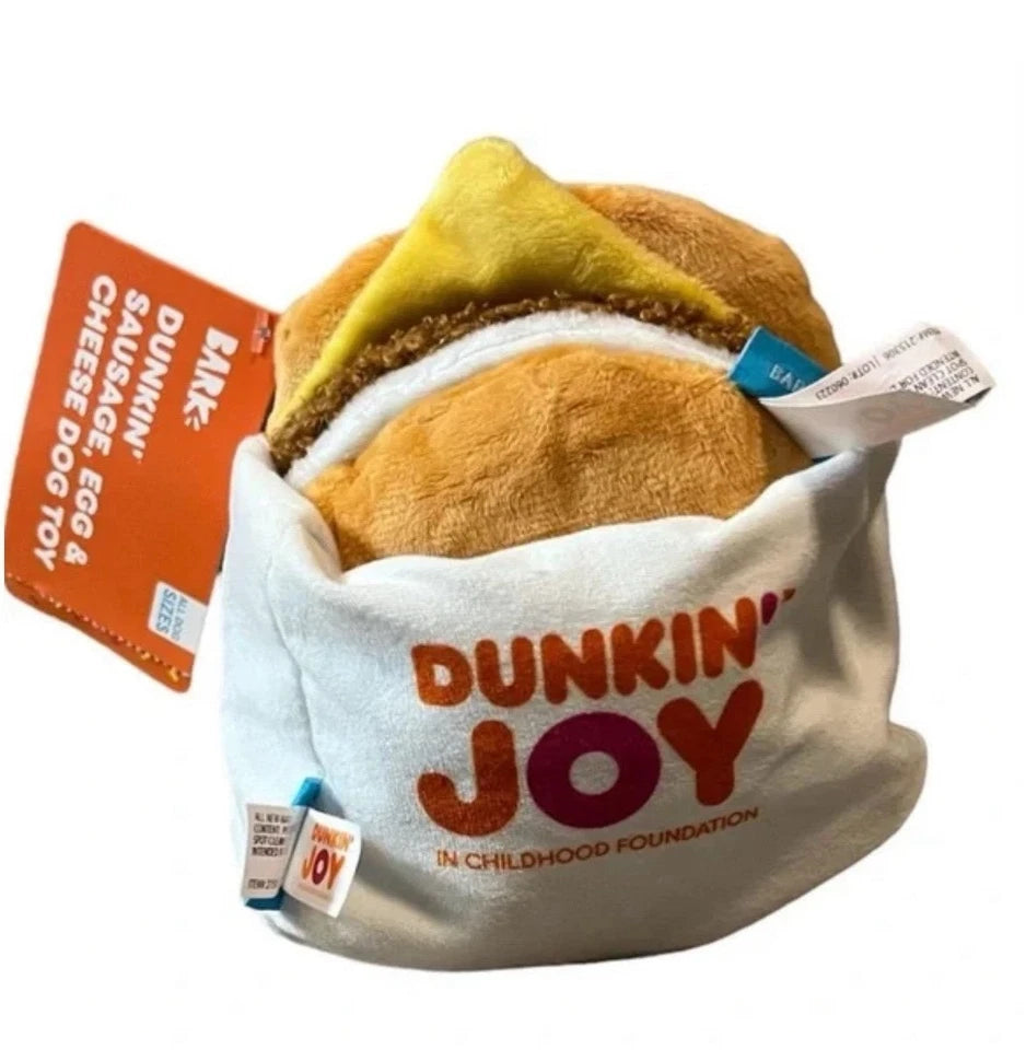 Dunkin Donuts Bark Sausage, Egg & Cheese 2 Pc Squeaky Crinkly Dog Toy NEW