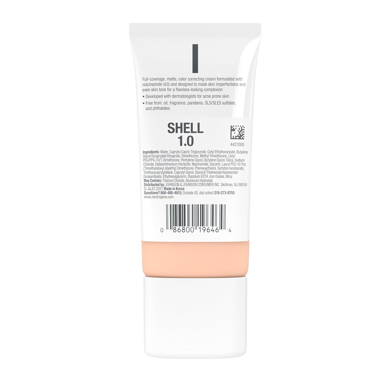 Clear Coverage Flawless Matte CC Cream, Full-Coverage Color Correcting Cream Face Makeup with Niacinamide (B3), Hypoallergenic, Oil Free & Fragrance Free, Shell, 1 Oz