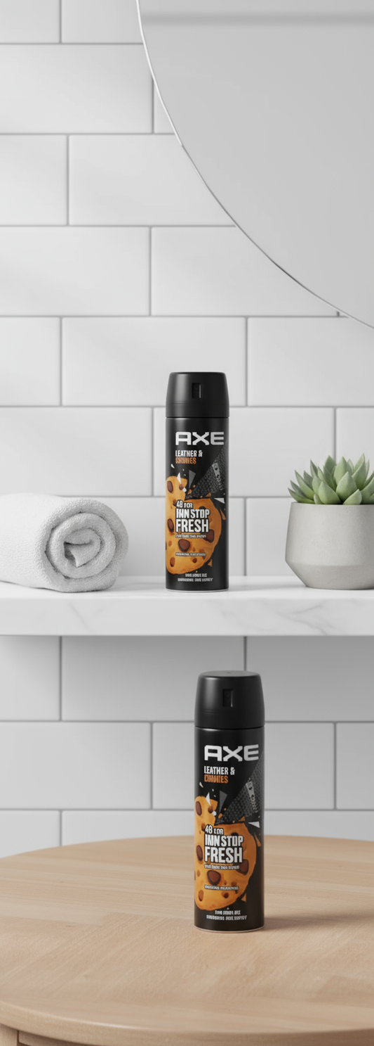 Twin pack AXE BODY SPRAY LEATHER COOKIES  48 HOURS FRESH  150 ML
