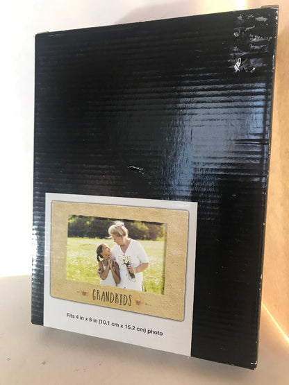 “Grandkids” Tan Color Cement Picture Frame W/Copper Hearts for 4”X6” Pic. NIB
