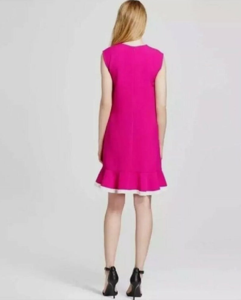 NWT Victoria Beckham X Target Dress Ruffle Hem Shift Dress Pink/White Sz XS
