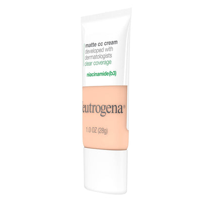 Clear Coverage Flawless Matte CC Cream, Full-Coverage Color Correcting Cream Face Makeup with Niacinamide (B3), Hypoallergenic, Oil Free & Fragrance Free, Shell, 1 Oz