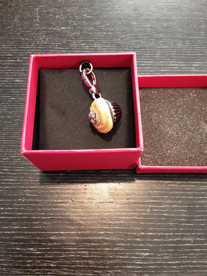 Juicy Couture Yellow Cupcake Charm With Box - Sparkly Lavender Flower - OPENS!