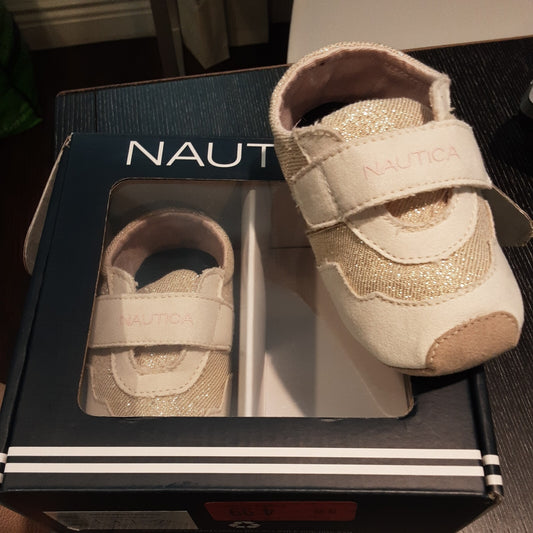 nautica baby shoes Sneakers  size 3 (9-12 months) white gold pink 