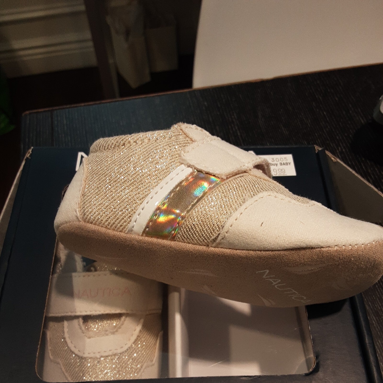 nautica baby shoes Sneakers  size 3 (9-12 months) white gold pink 