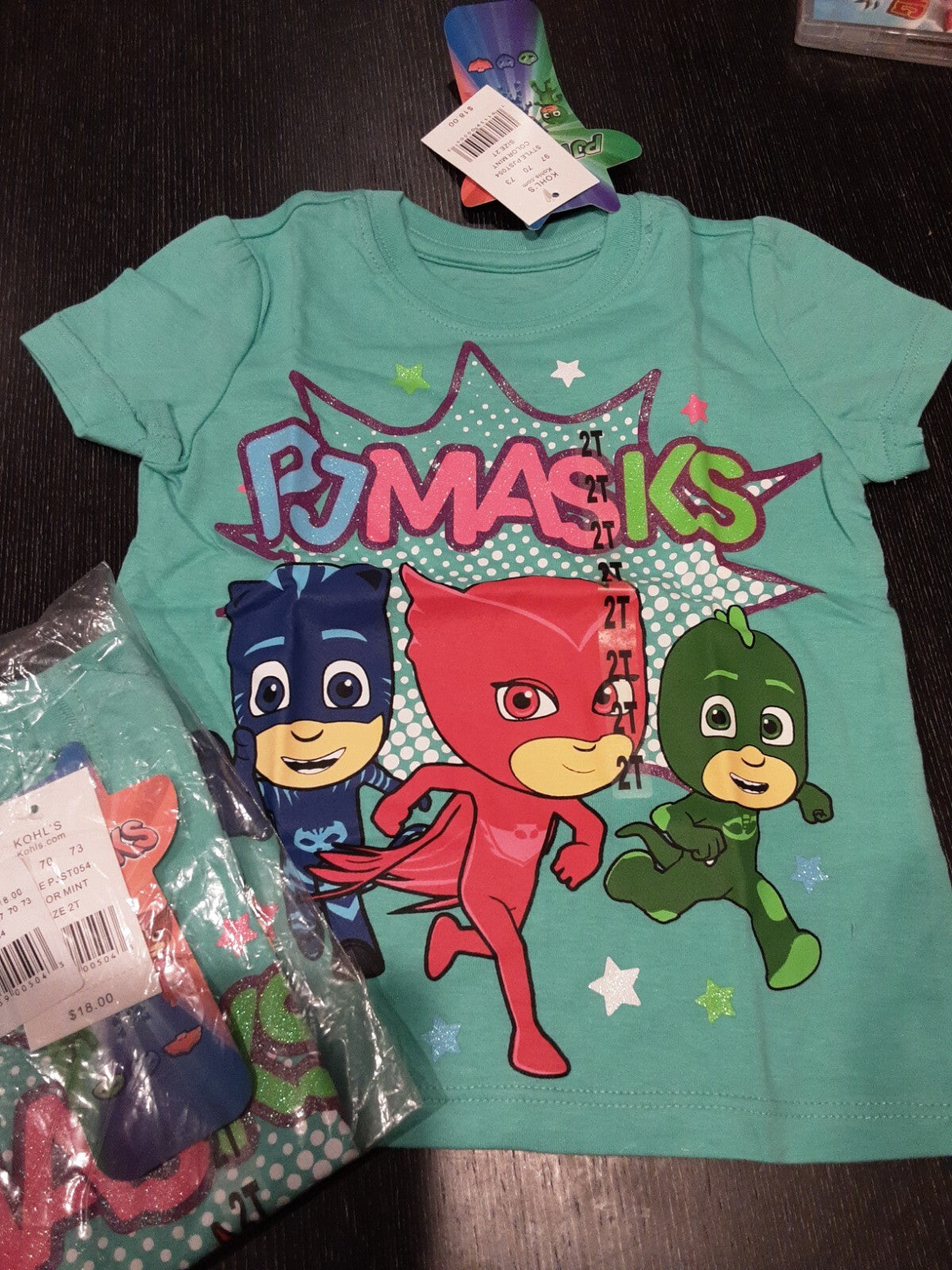 2 Pack PJ MASKS OWLETTE GECKO CATBOY Short Sleeve T-Shirt Size 2T