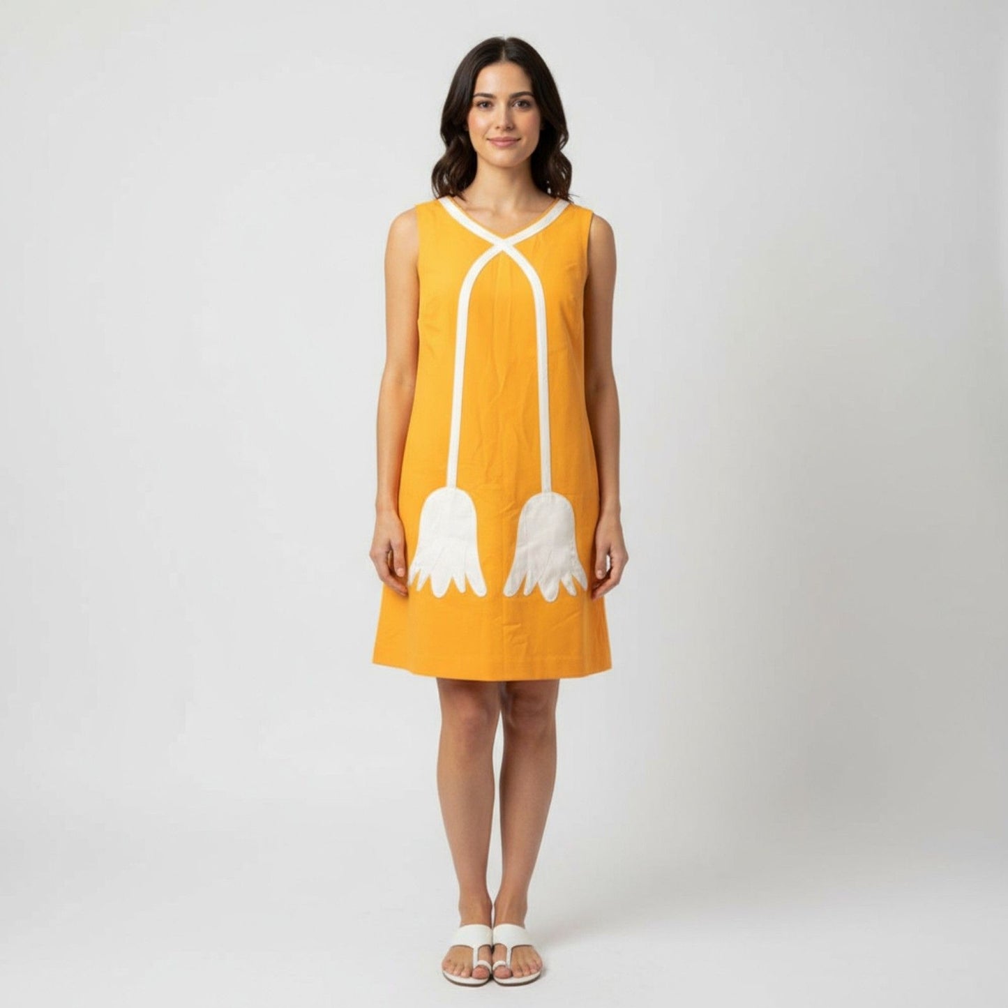 Victoria Beckham Orange and White Midi Dress