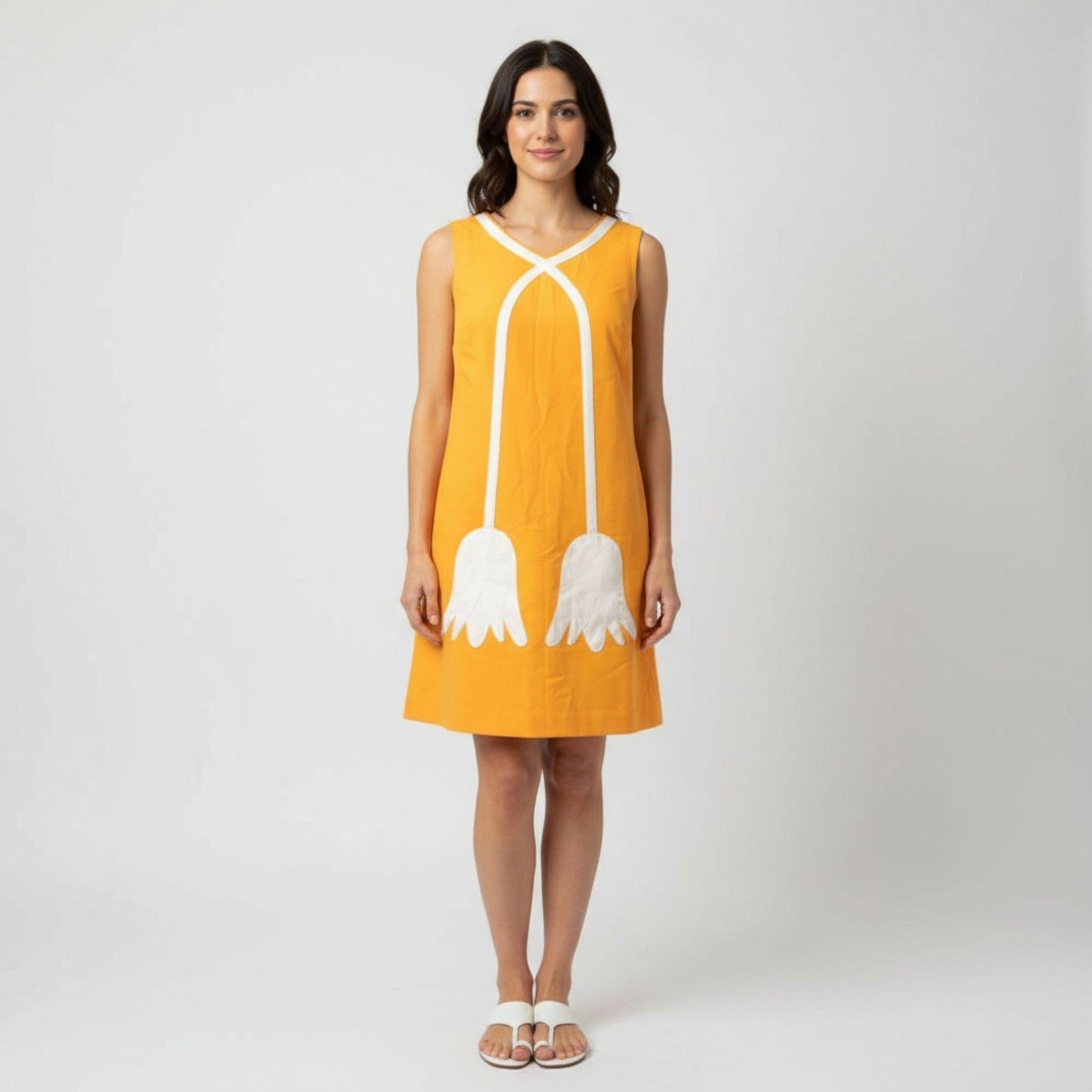 Victoria Beckham Orange and White Midi Dress