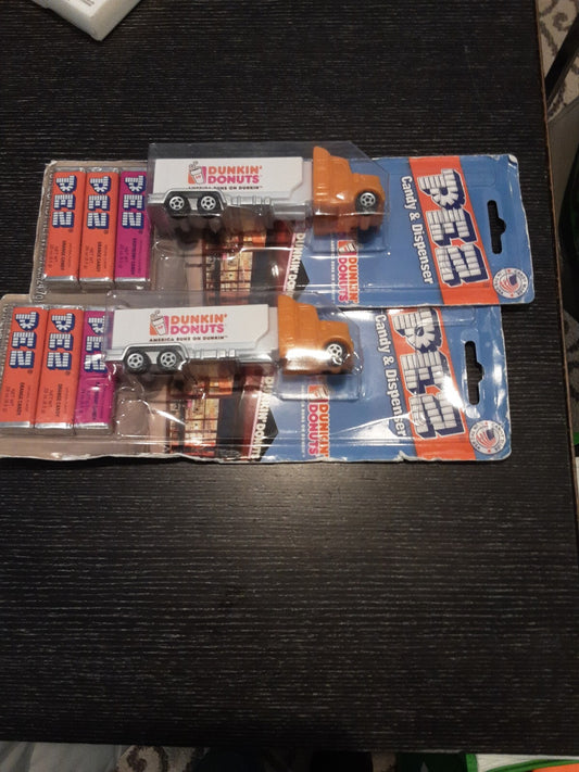 Lot 2 Sealed Limited Edition Dunkin Donuts Pez Dispenser Truck orange CAB