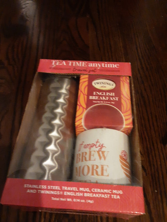 Twinings Tea Time Anytime Travel Set Stainless Steel Tumbler Ceramic Mug Tea NEW