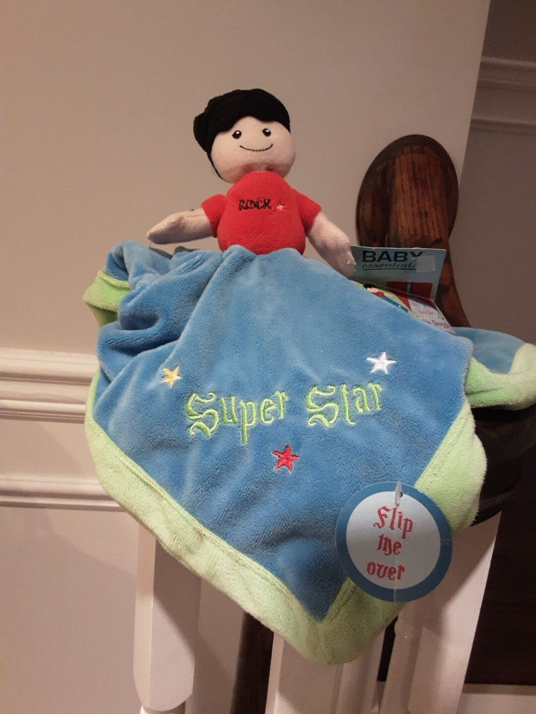 Baby Essentials Reversible Lovey Boys Super Star Rockstar Plush Security Blanket