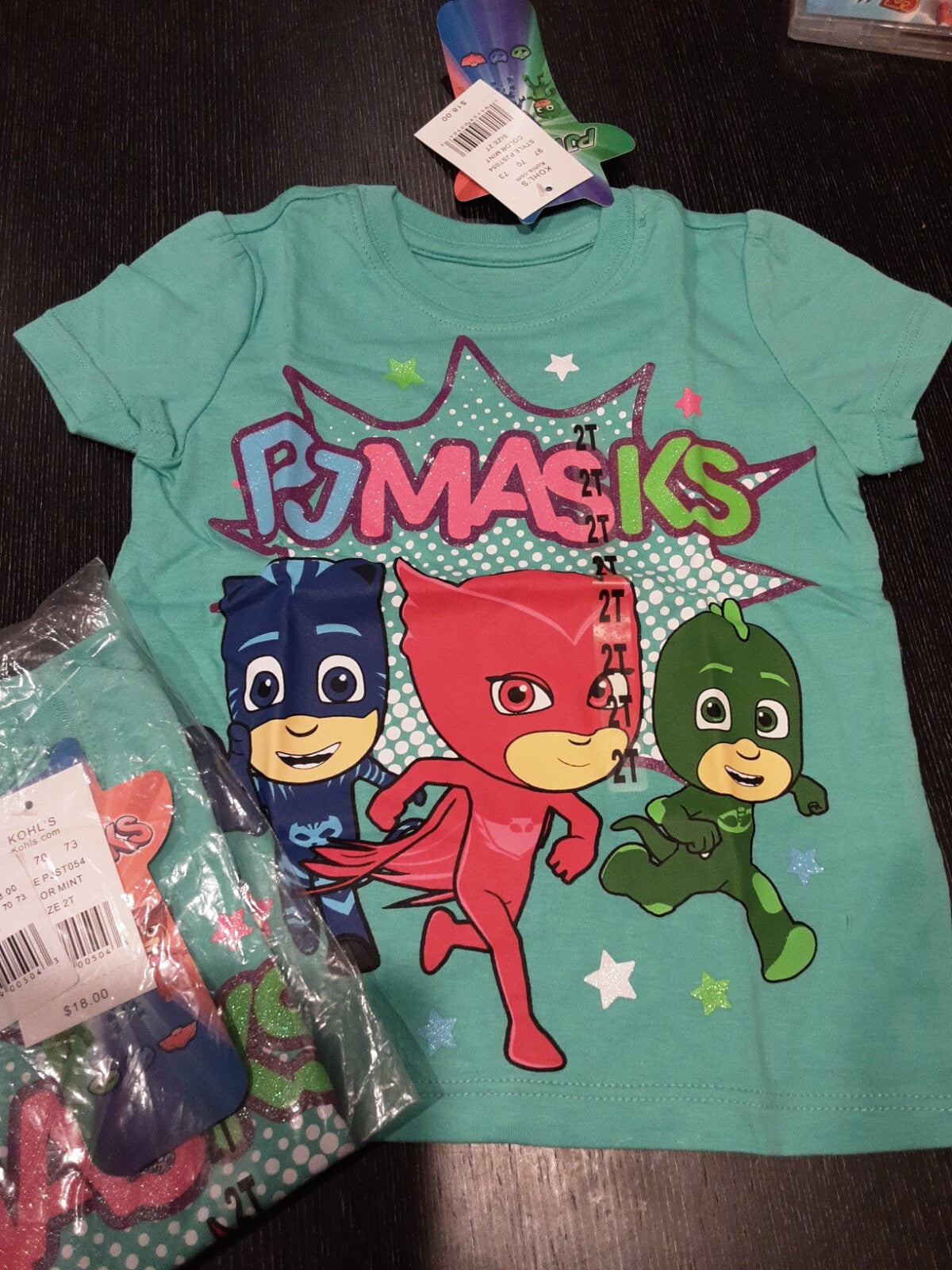 2 Pack PJ MASKS OWLETTE GECKO CATBOY Short Sleeve T-Shirt Size 2T