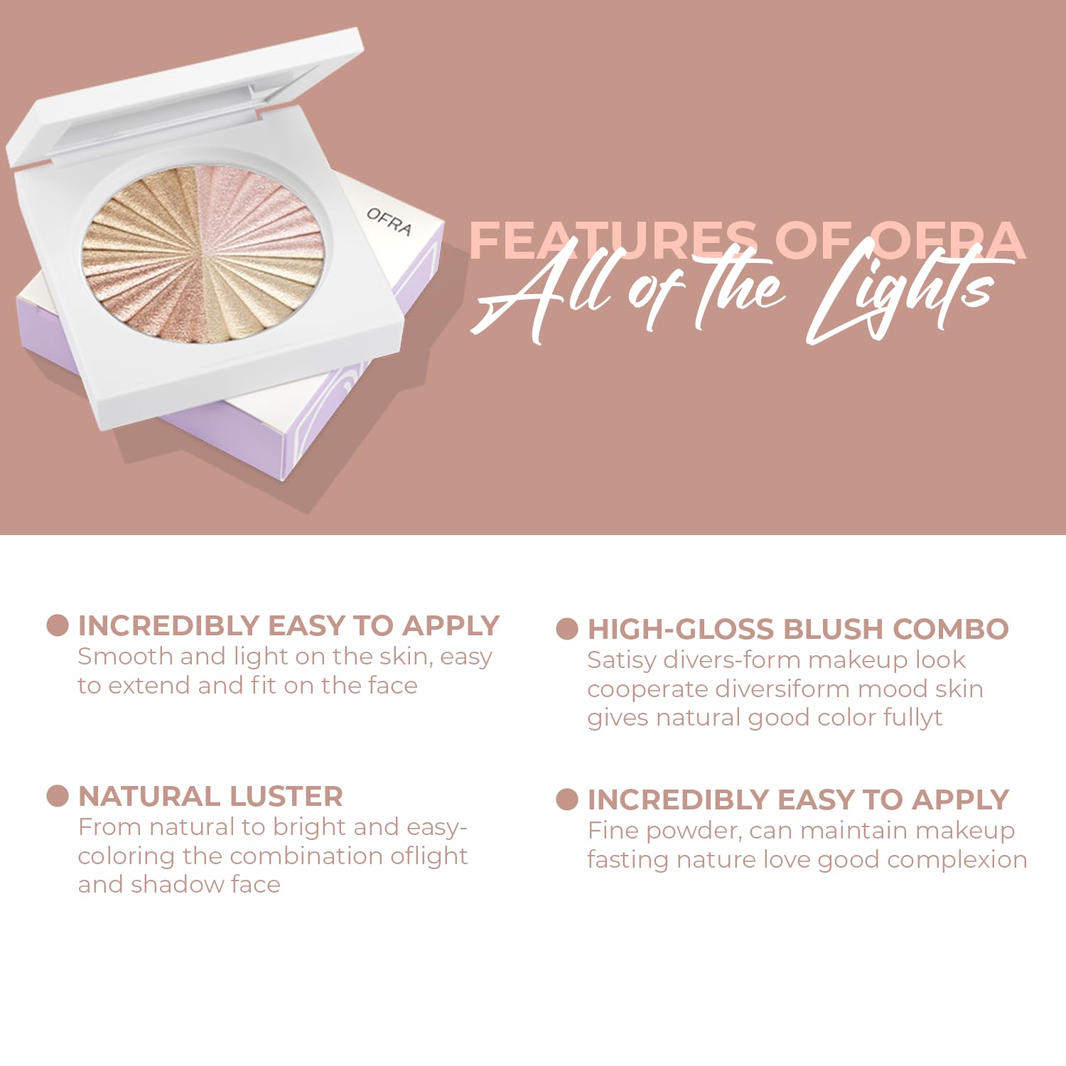 OFRA Pressed Powder Highlighter - Face Makeup | All of the Lights - 4 Shades in 1 Pan | Pearl Shimmer Liquid-To-Baked Powder Highlighter | Refillable Pan | Cruelty-Free Beauty Essential | 7G