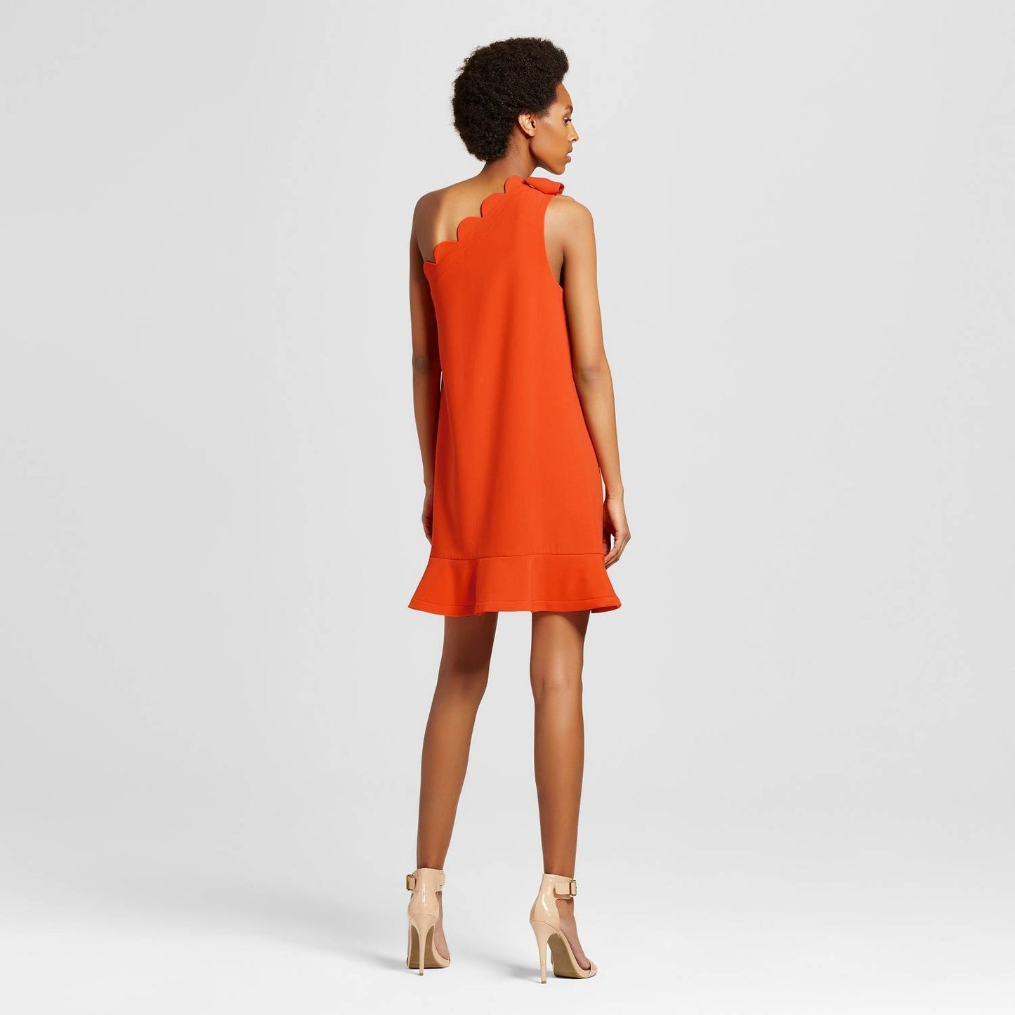 Victoria Beckham Target Orange Scallop One Shoulder Dress XL Ruffle Bow