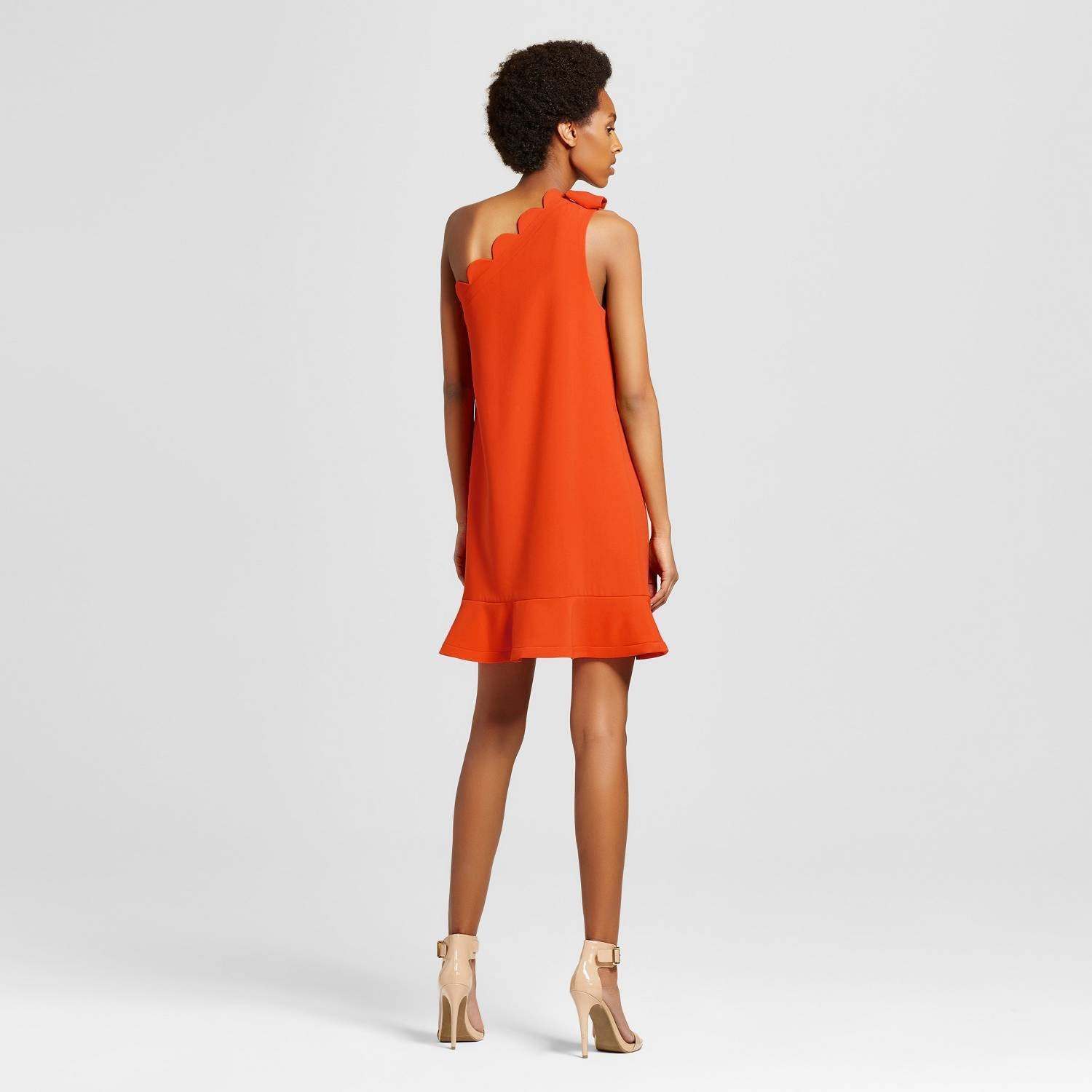Victoria Beckham Target Orange Scallop One Shoulder Dress XL Ruffle Bow