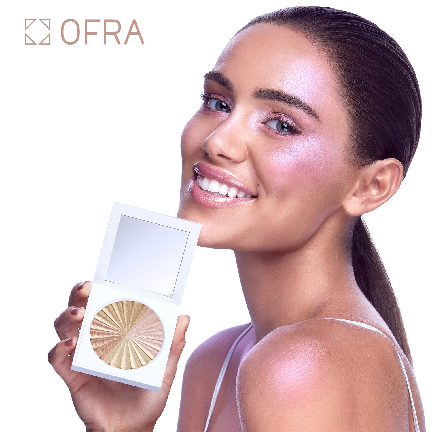 OFRA Pressed Powder Highlighter - Face Makeup | All of the Lights - 4 Shades in 1 Pan | Pearl Shimmer Liquid-To-Baked Powder Highlighter | Refillable Pan | Cruelty-Free Beauty Essential | 7G