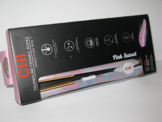 CHI Tourmaline Ceramic Flat Iron 1" Pink Sunset Design W/ Detangling Brush NEW