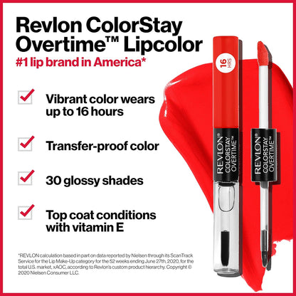 REVLON Liquid Lipstick with Clear Lip Gloss, Colorstay Face Makeup, Overtime Lipcolor, Dual Ended with Vitamin E in Pink, Forever Pink (410), 0.07 Oz