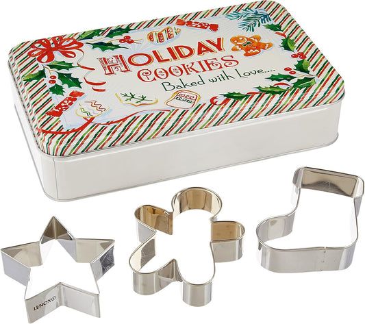 Home for the Holidays Rectangular Tin with 3 Cookie Cutters, Multicolor