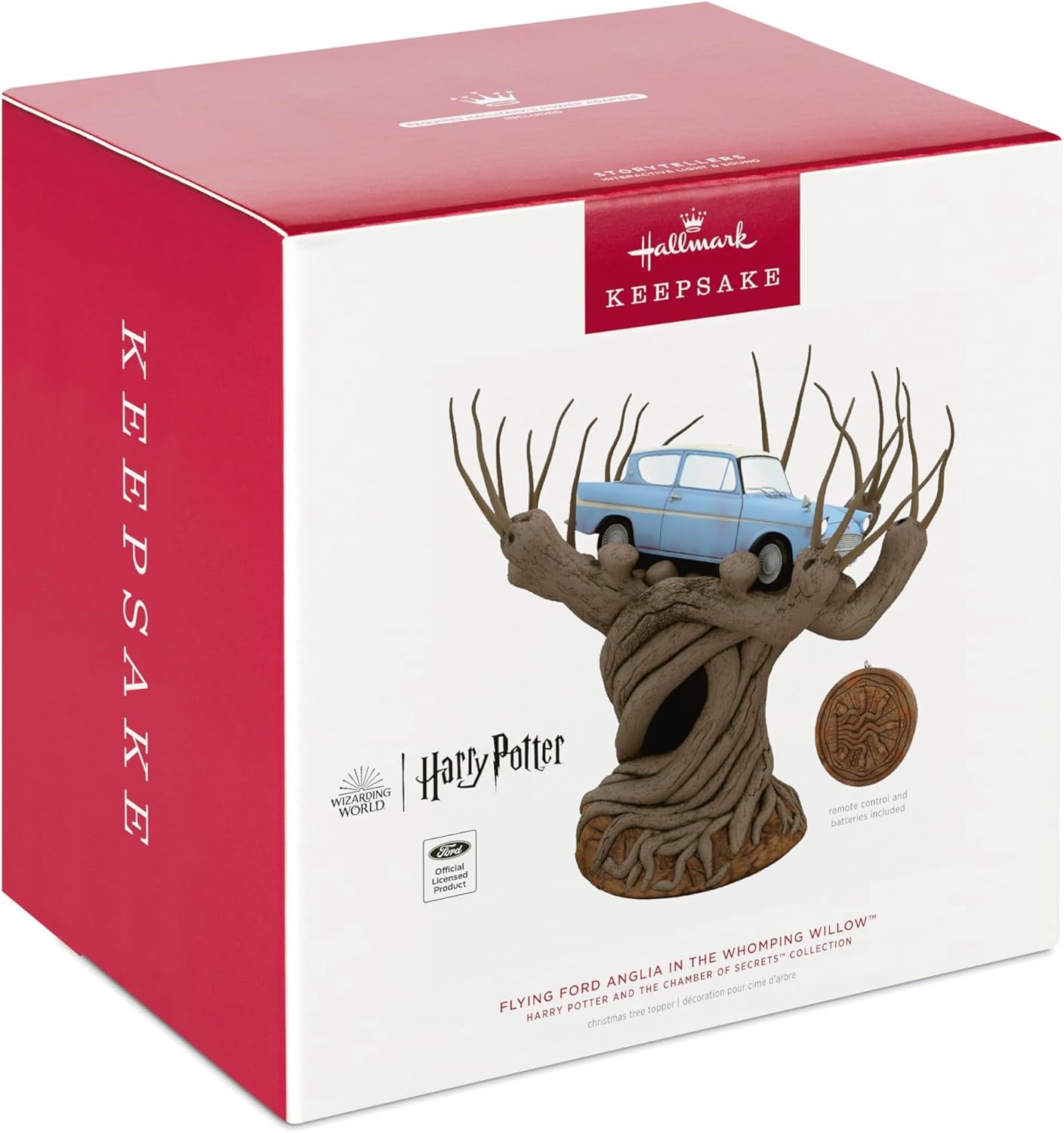 Christmas Tree Topper, Harry Potter and the Chamber of Secrets Collection Flying Ford Anglia in the Whomping Willow Tree with Light and Sound, Gifts for Harry Potter Fans