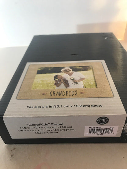 “Grandkids” Tan Color Cement Picture Frame W/Copper Hearts for 4”X6” Pic. NIB