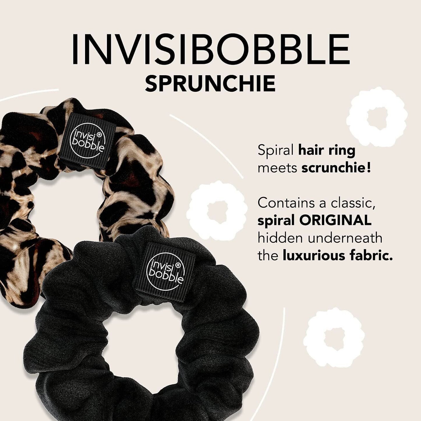 Lot of 2 Invisibobble Sprunchie Spiral Hair Ring - True Black & Purrfection 4Ct