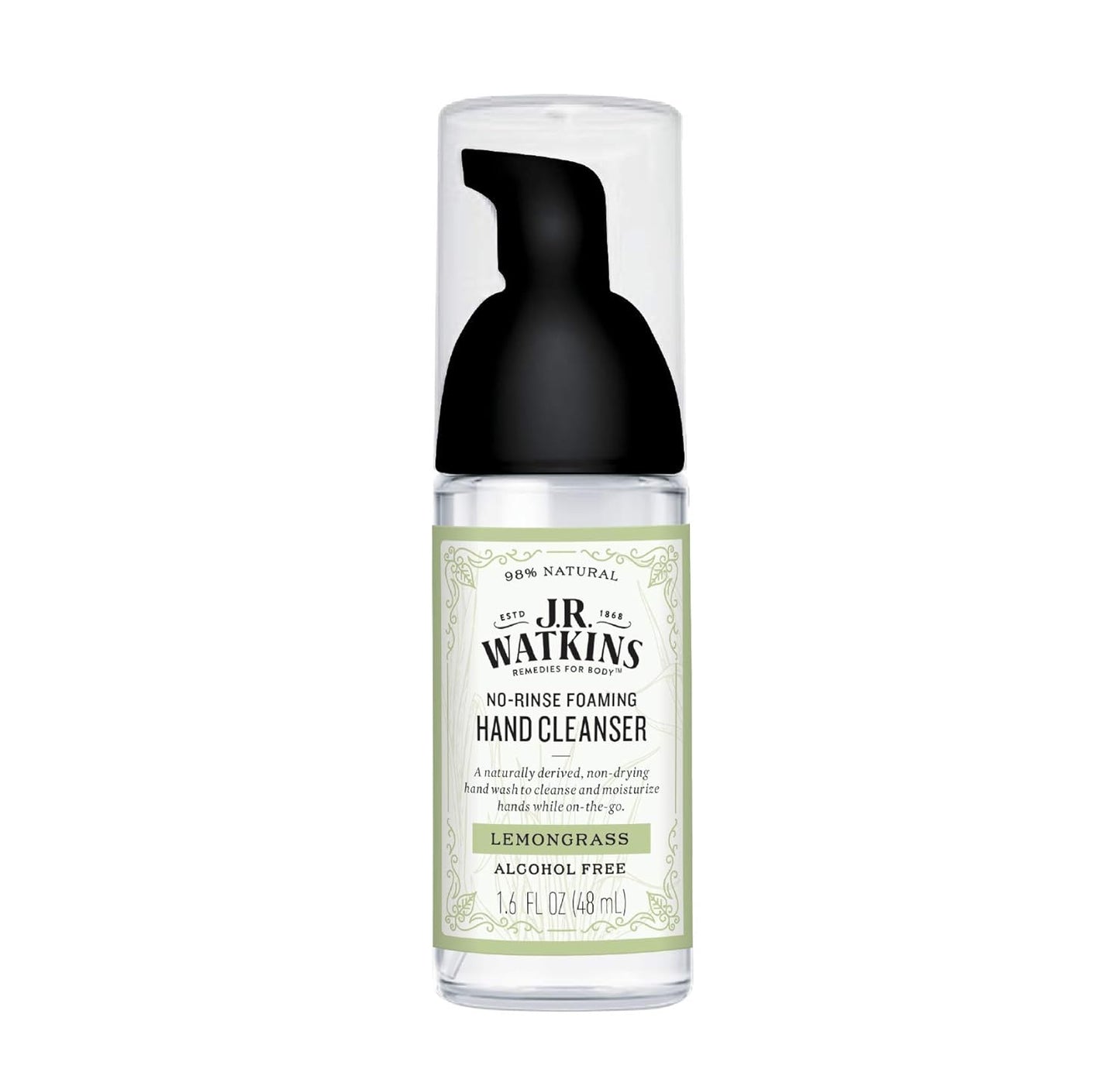 No-Rinse Foaming Hand Cleanser – Hand Soap in Pump Dispenser – Bathroom & Kitchen Foam Cleaner – All Natural, Alcohol Free, Lemongrass, 1.6 Fl. Oz., Single