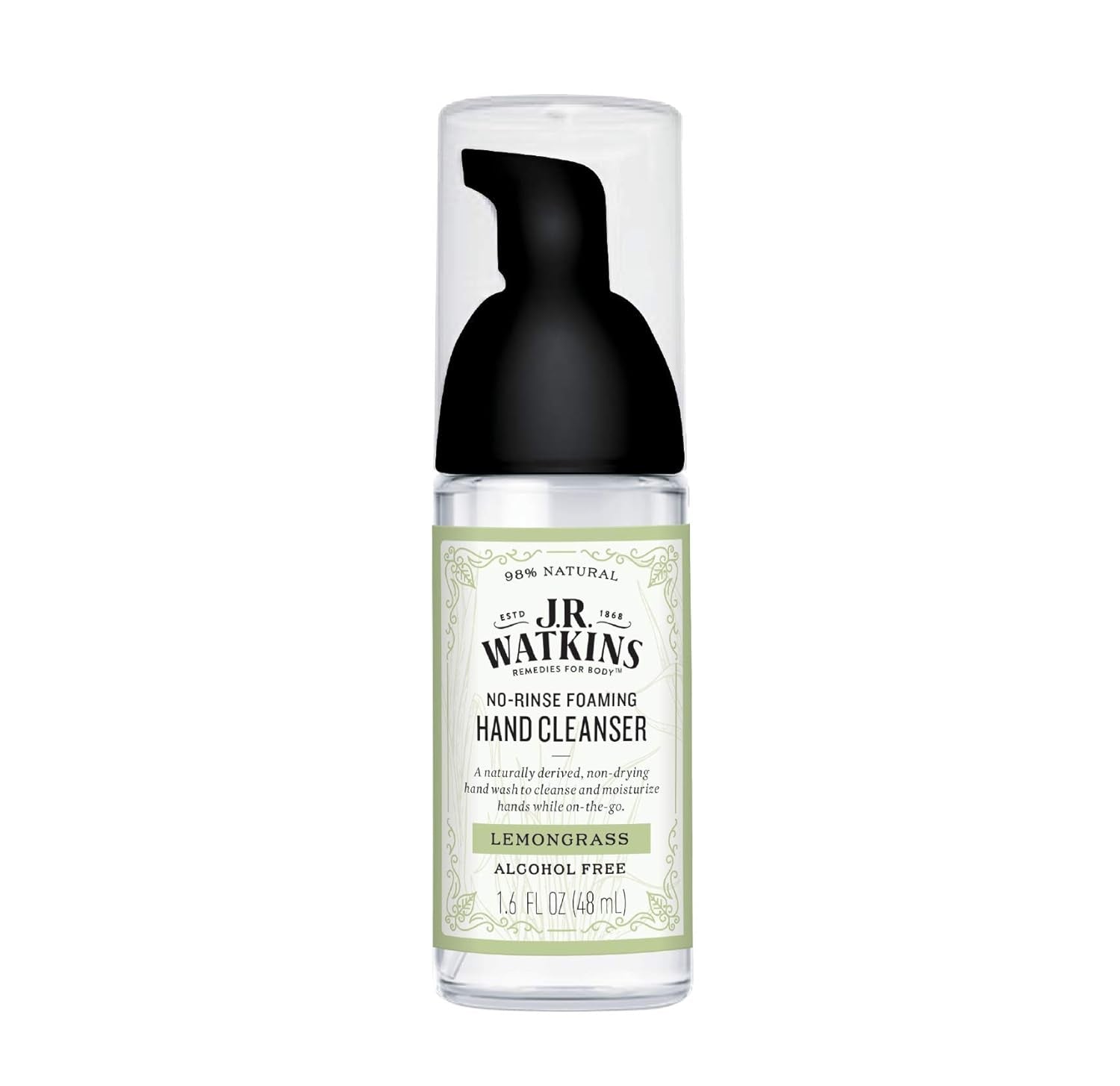 No-Rinse Foaming Hand Cleanser – Hand Soap in Pump Dispenser – Bathroom & Kitchen Foam Cleaner – All Natural, Alcohol Free, Lemongrass, 1.6 Fl. Oz., Single