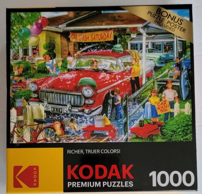 1000 Piece Puzzle Kodak Premium Jigsaw Car Wash Bonus Poster Colorful New