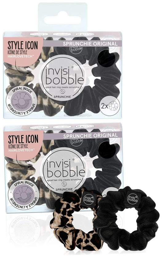 Lot of 2 Invisibobble Sprunchie Spiral Hair Ring - True Black & Purrfection 4Ct