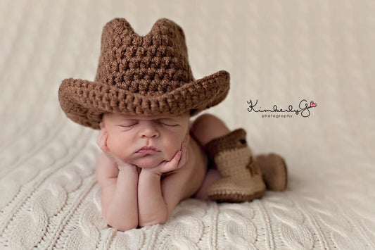 Baby Cowboy or Cowgirl Set-Includes Cowboy Hat & Cowboy Boots, Western Baby Shower, Infant Cowboy Hat Boots, Newborn Hat Boots, Photo Prop