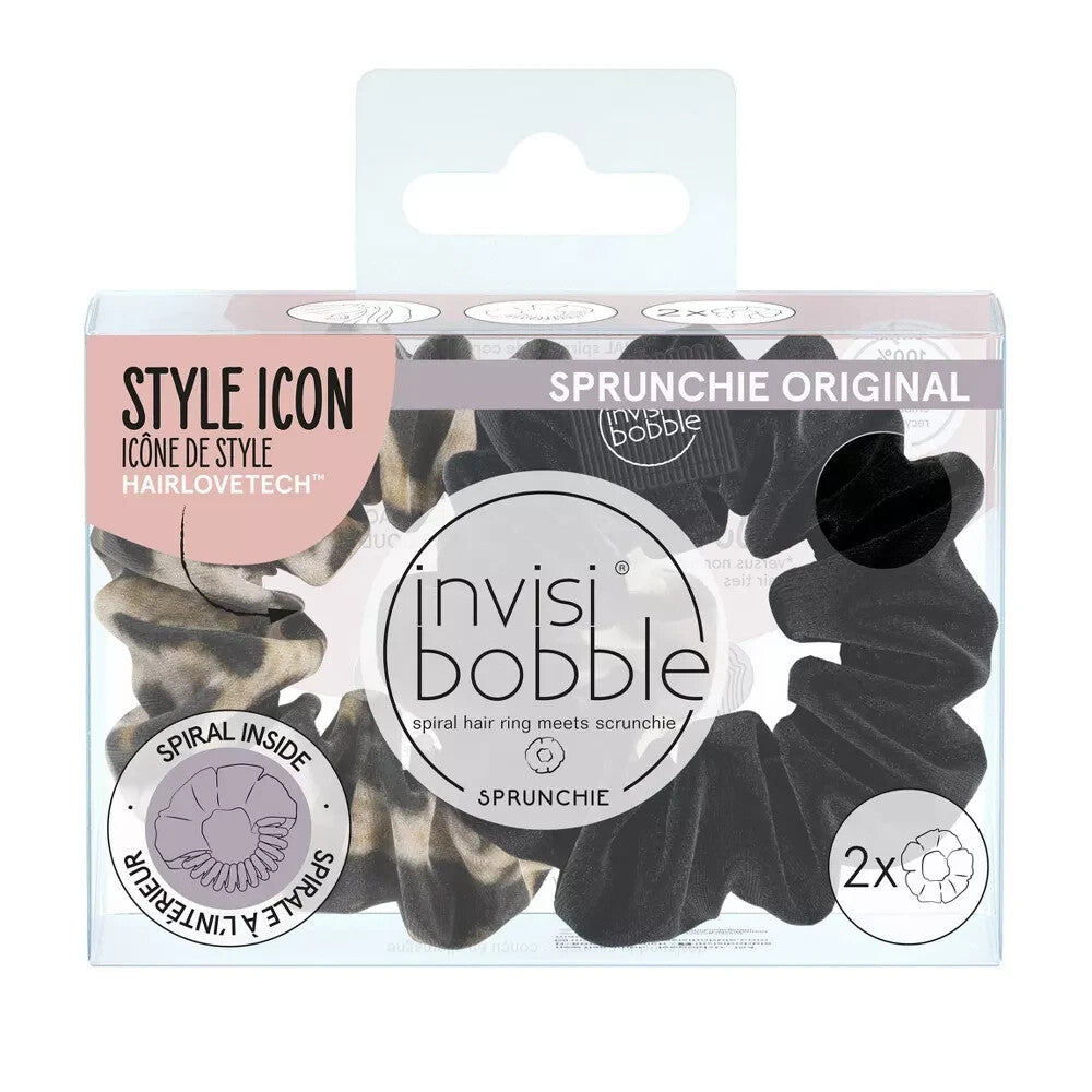 Lot of 2 Invisibobble Sprunchie Spiral Hair Ring - True Black & Purrfection 4Ct