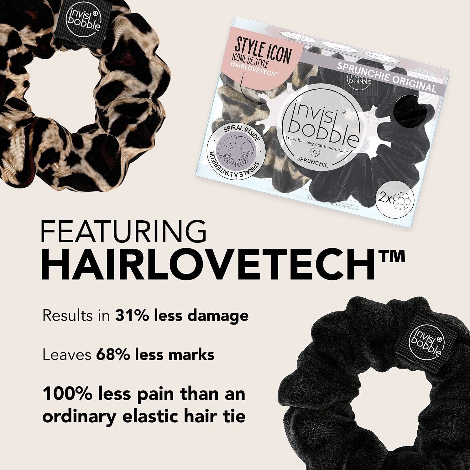 Lot of 2 Invisibobble Sprunchie Spiral Hair Ring - True Black & Purrfection 4Ct
