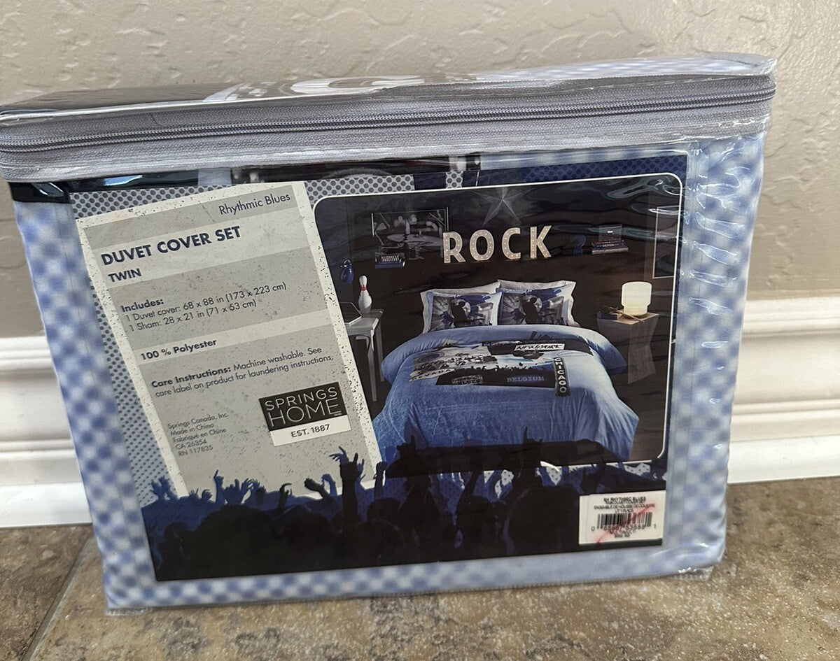 Springs Home Rhythmic Blues Twin Duvet Cover Set Rock & Roll Retail $70