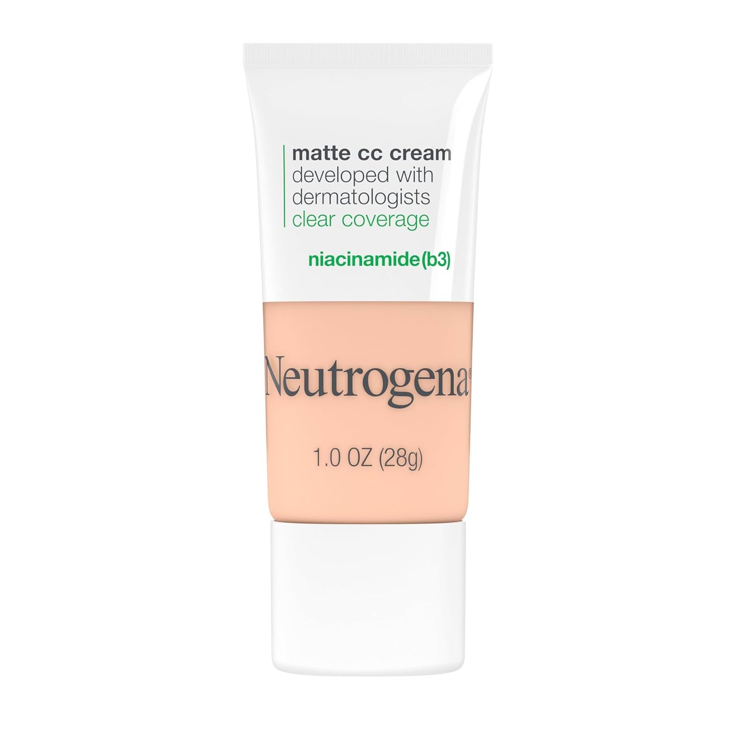 Clear Coverage Flawless Matte CC Cream, Full-Coverage Color Correcting Cream Face Makeup with Niacinamide (B3), Hypoallergenic, Oil Free & Fragrance Free, Shell, 1 Oz