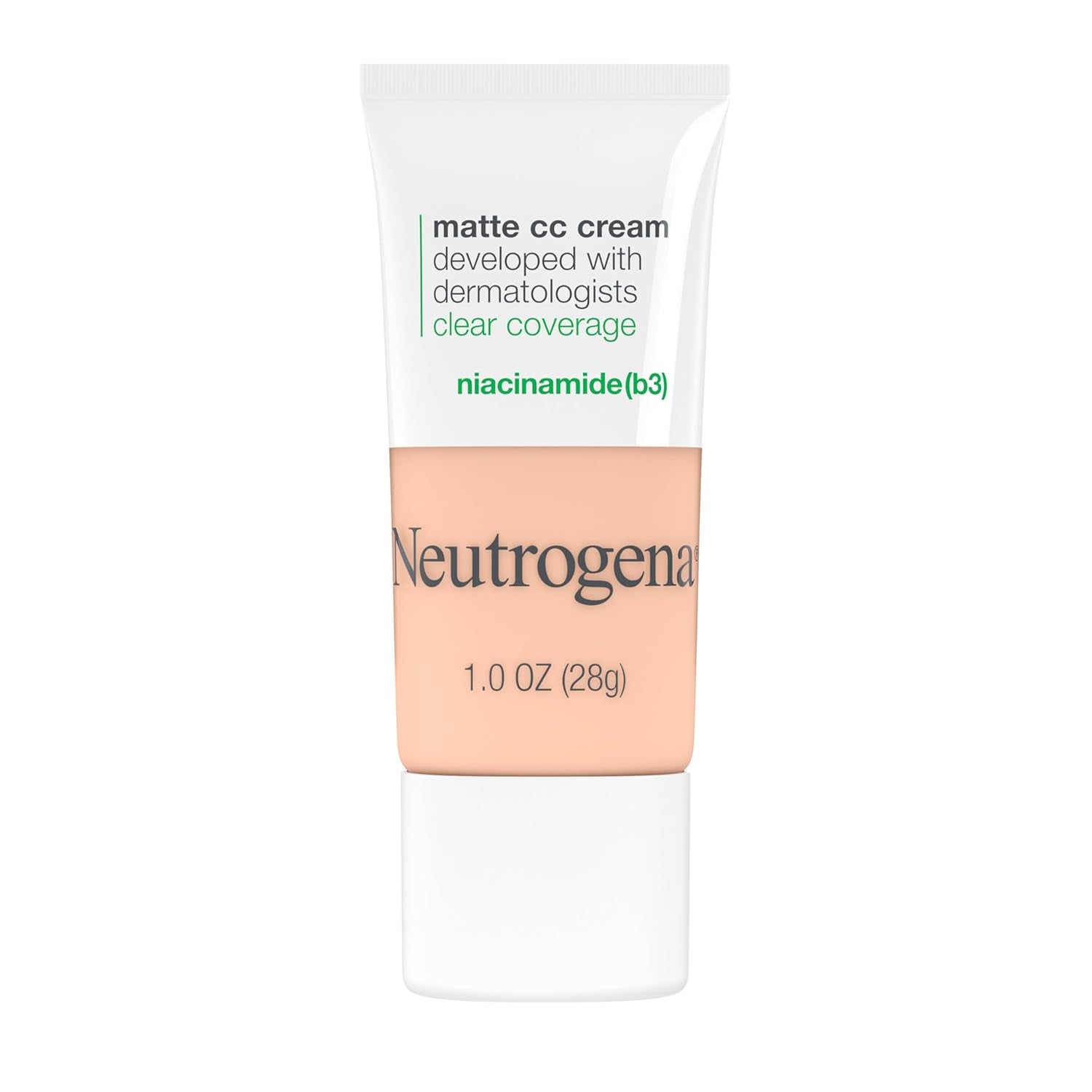 Clear Coverage Flawless Matte CC Cream, Full-Coverage Color Correcting Cream Face Makeup with Niacinamide (B3), Hypoallergenic, Oil Free & Fragrance Free, Shell, 1 Oz