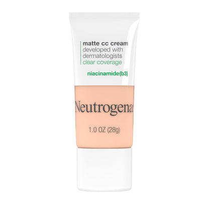 Clear Coverage Flawless Matte CC Cream, Full-Coverage Color Correcting Cream Face Makeup with Niacinamide (B3), Hypoallergenic, Oil Free & Fragrance Free, Shell, 1 Oz
